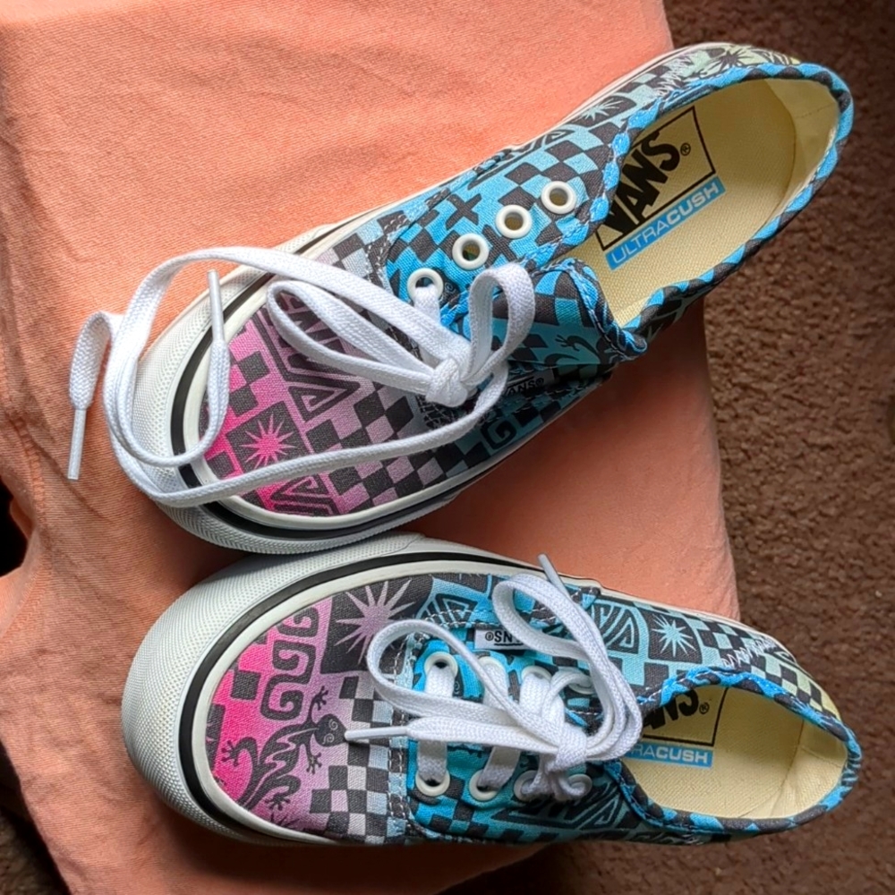 Vans SF Tribal Check Multi Blue Pink Skateboard Shoes